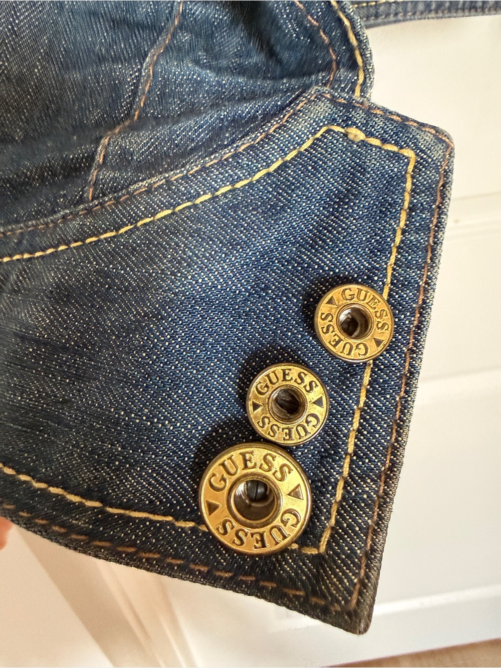 GUESS Blue Denim Jacket with Gold Detail. Size XS Petite - Picture 6 of 11